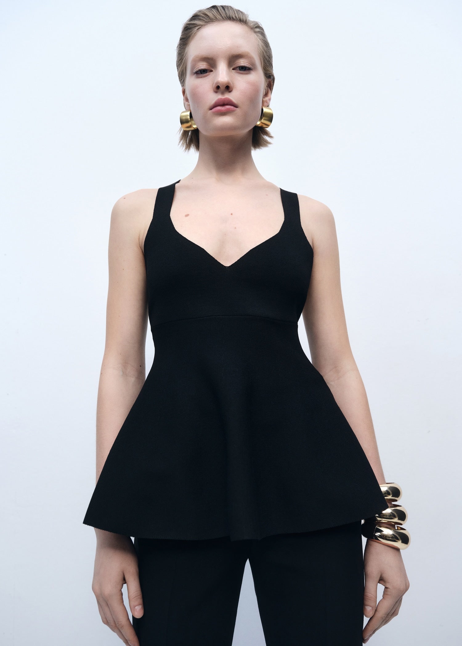 MANGO - Flared knitted top with open back black - L - Woman