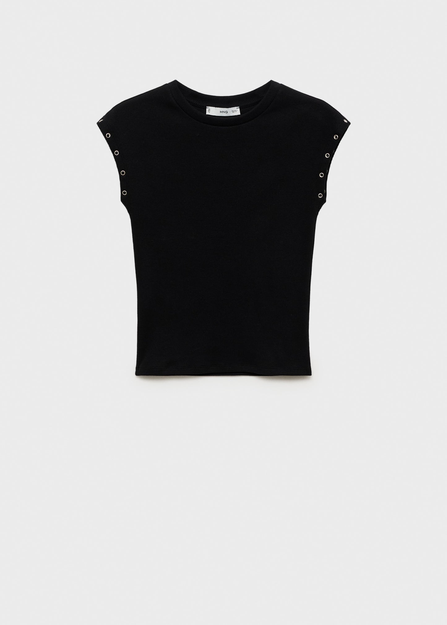 MANGO - Ribbed t-shirt with die-cut trim black - XL - Woman