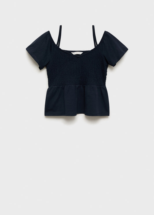 MANGO TEEN - Wrinkled effect V-neck top dark navy - XS - Teenage girl