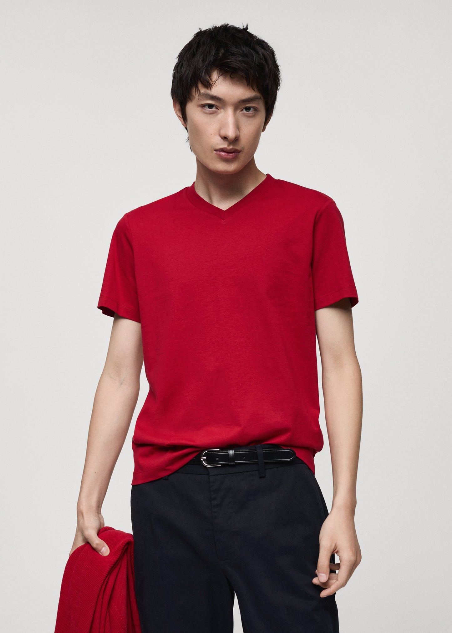 MANGO MAN - 100% cotton slim-fit V-neck t-shirt red - XL - Man