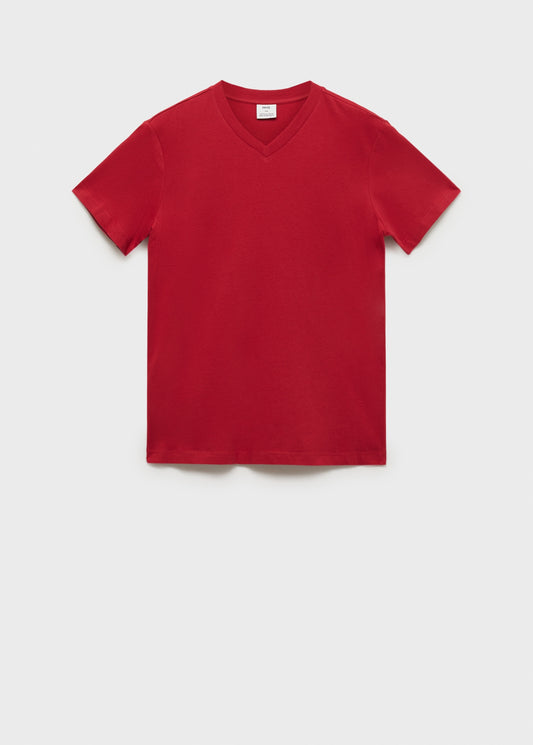 MANGO MAN - 100% cotton slim-fit V-neck t-shirt red - XL - Man