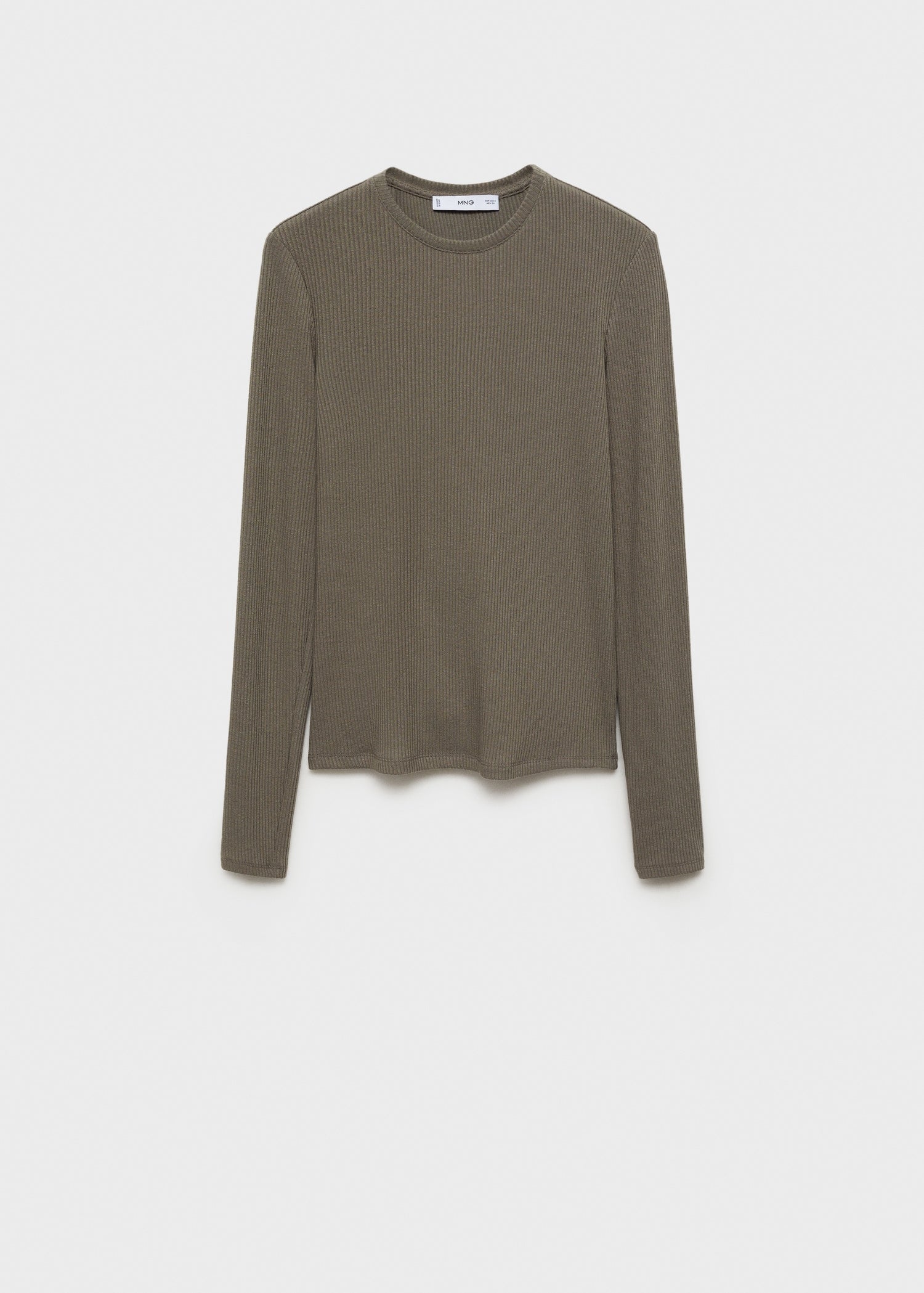 MANGO - Ribbed long-sleeved t-shirt khaki - XS - Woman