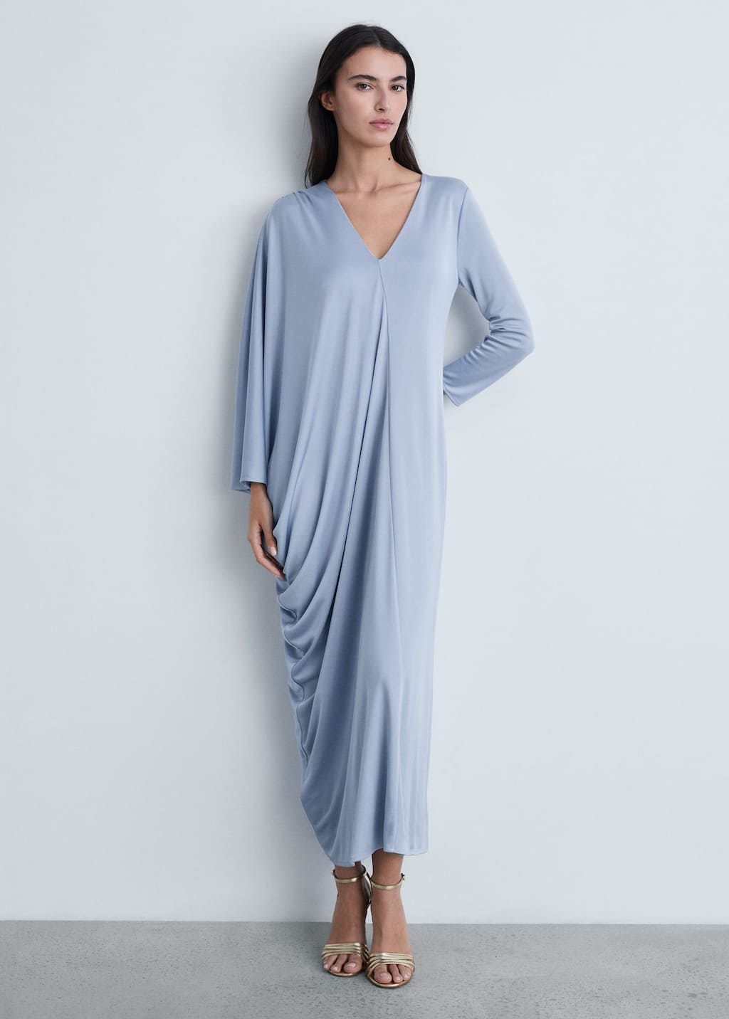 MANGO - Asymmetric draped gown sky blue - 4 - Woman