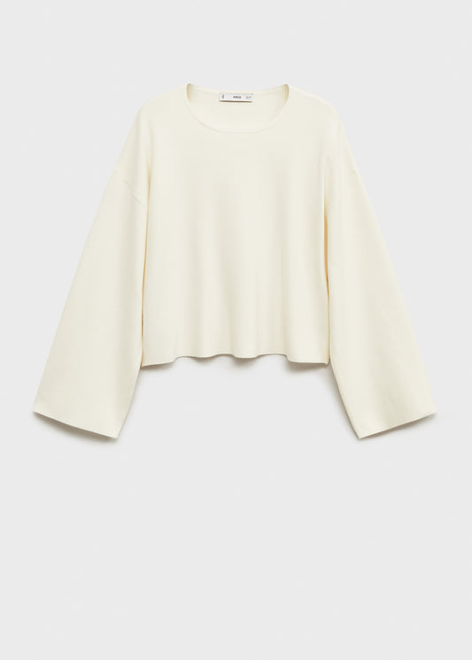 MANGO - Knitted sweater with oversized sleeves ecru - L - Woman