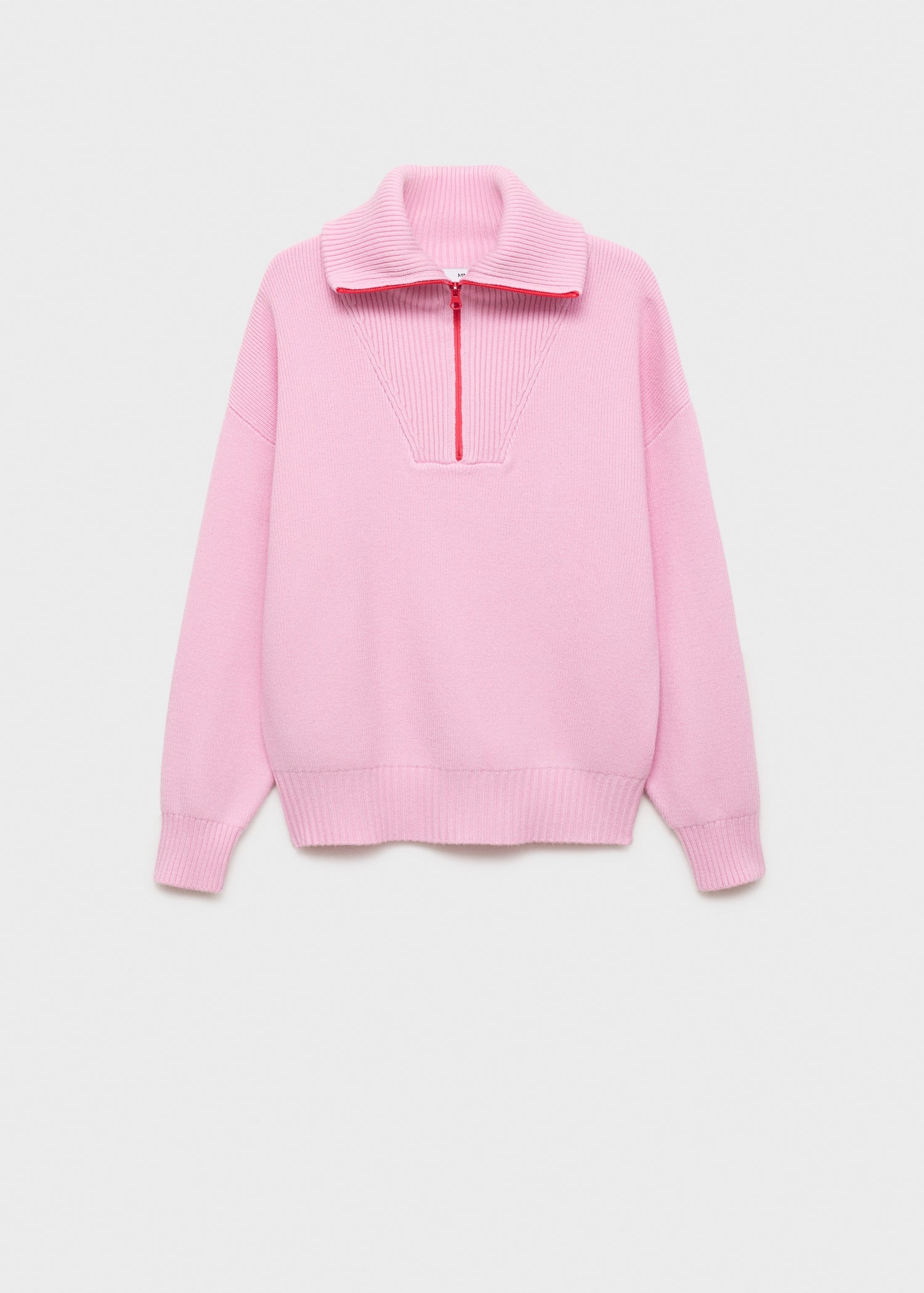 MANGO - Contrasting knitted sweater with zip pink - L - Woman