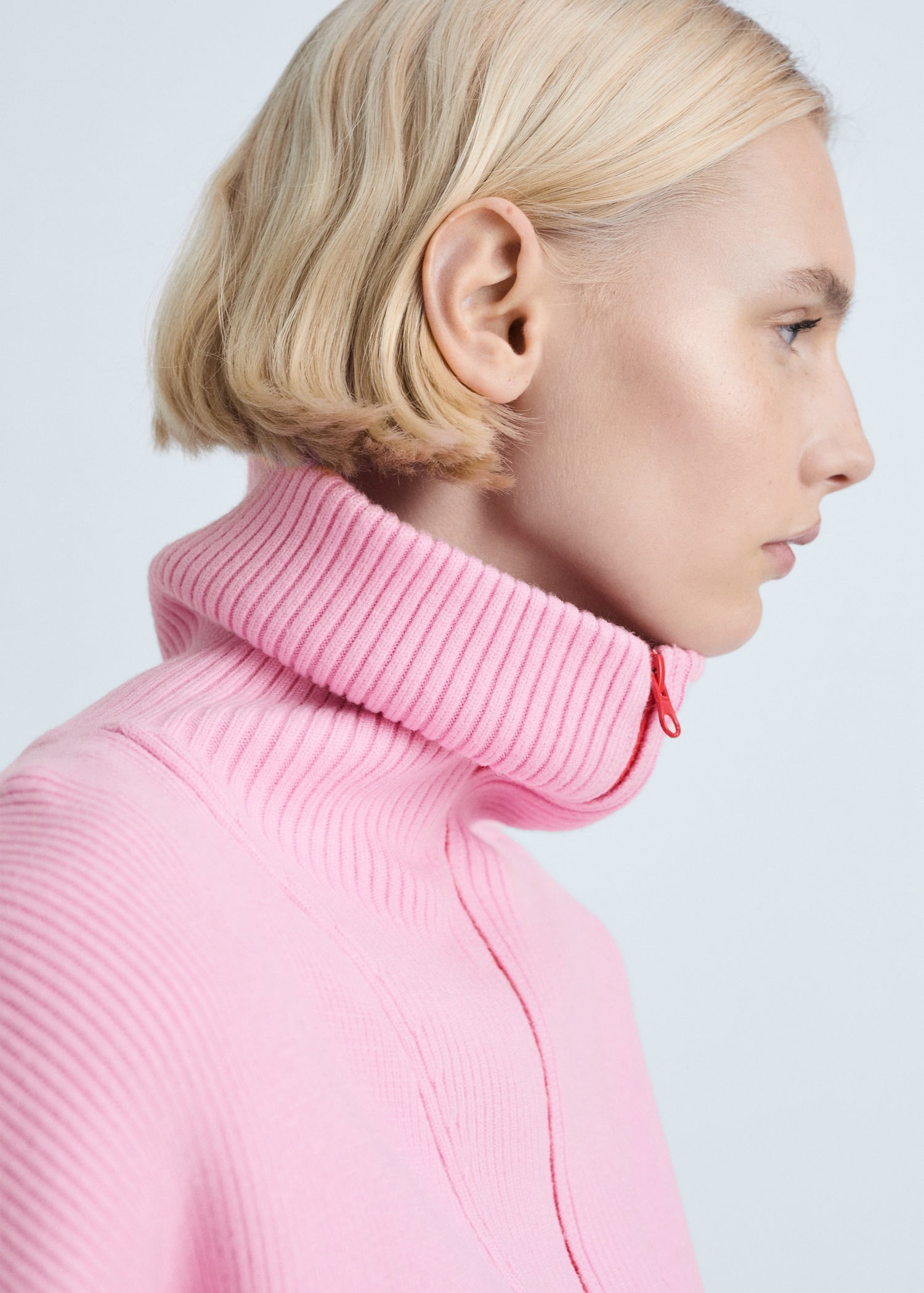 MANGO - Contrasting knitted sweater with zip pink - L - Woman