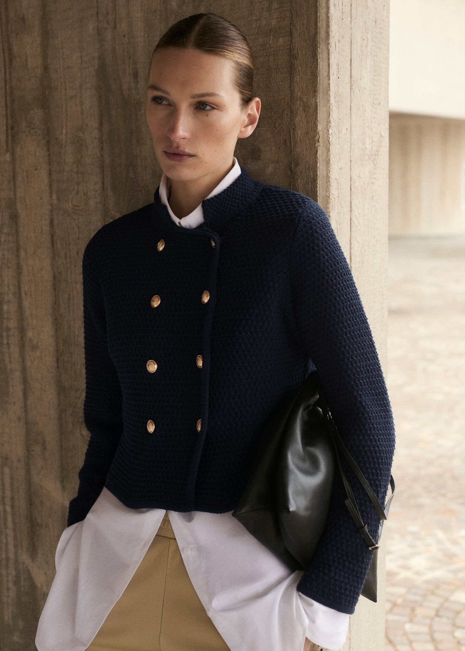 MANGO - Double-breasted knitted jacket navy - M - Woman