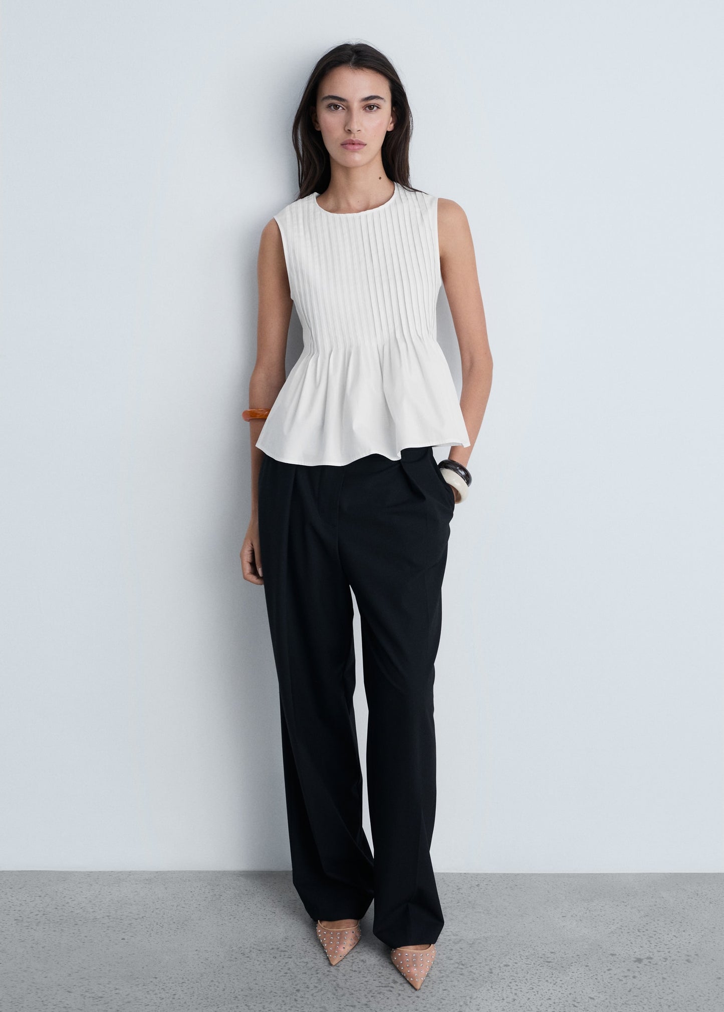 MANGO - Cotton pleats top white - XL - Woman