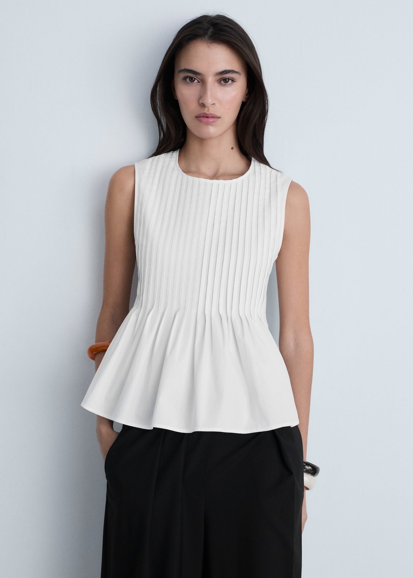 MANGO - Cotton pleats top white - XL - Woman