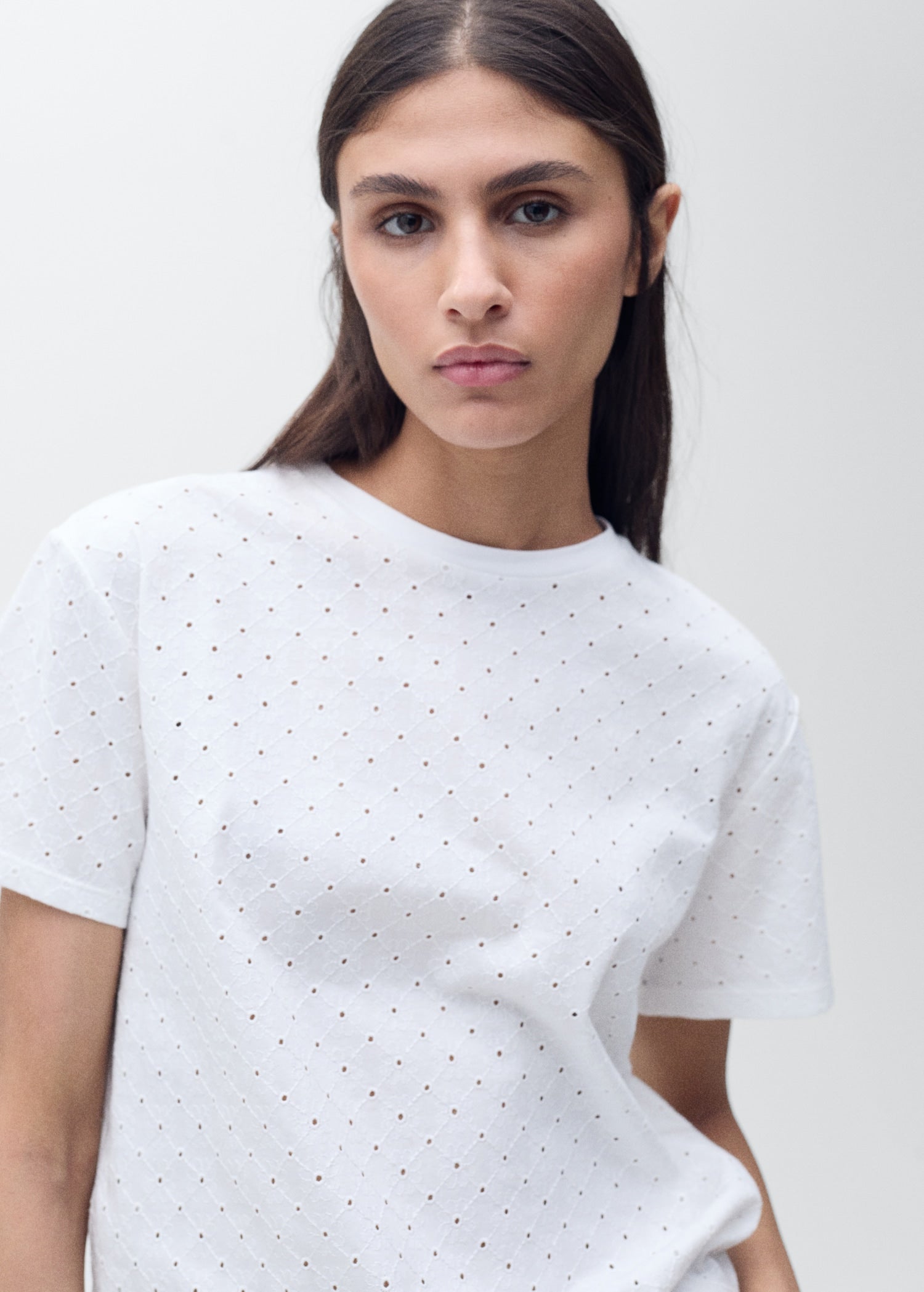 MANGO - Embroidered openwork t-shirt white - L - Woman