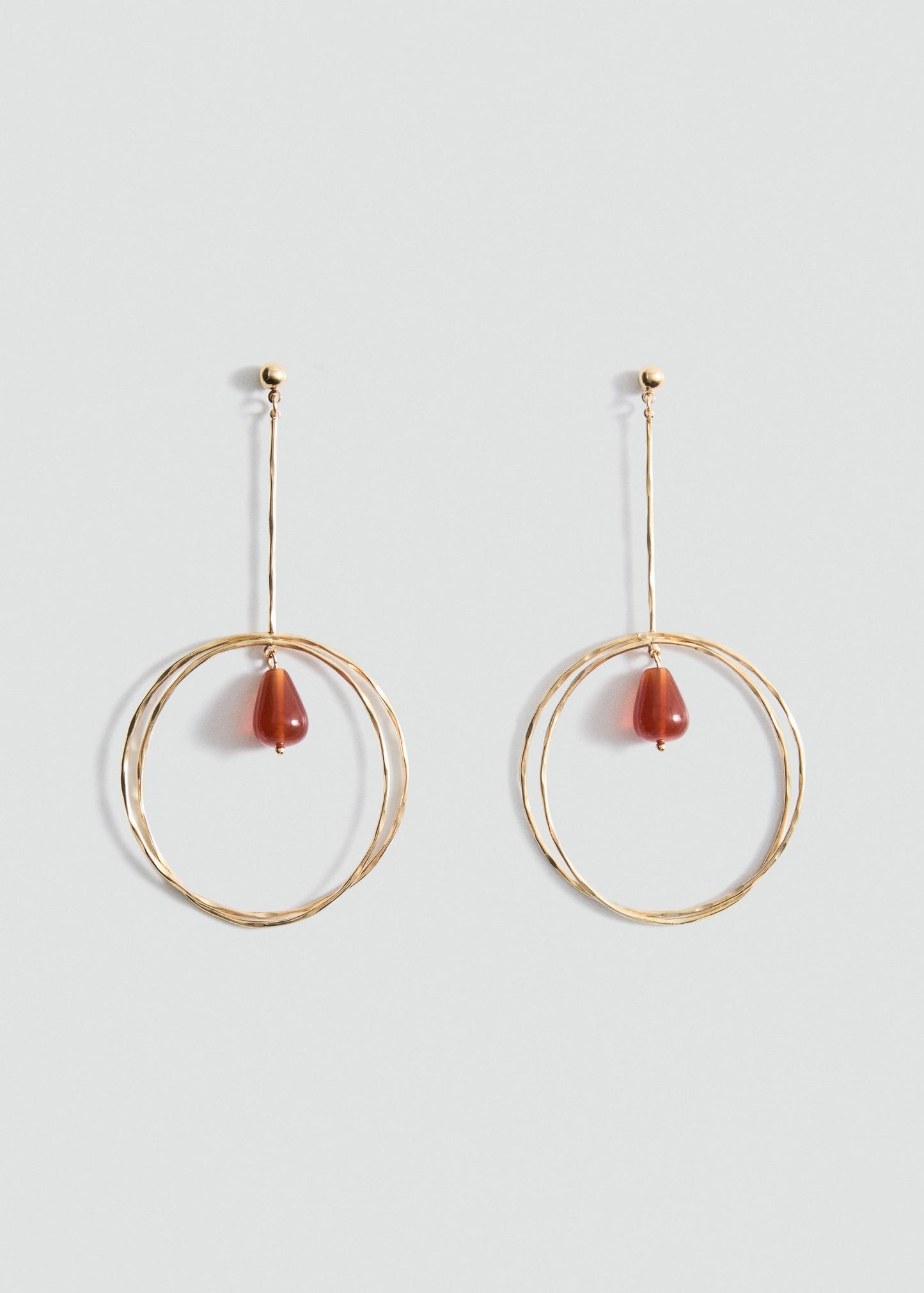 MANGO - Hanging hoop earrings with ball detail gold - One size - Woman