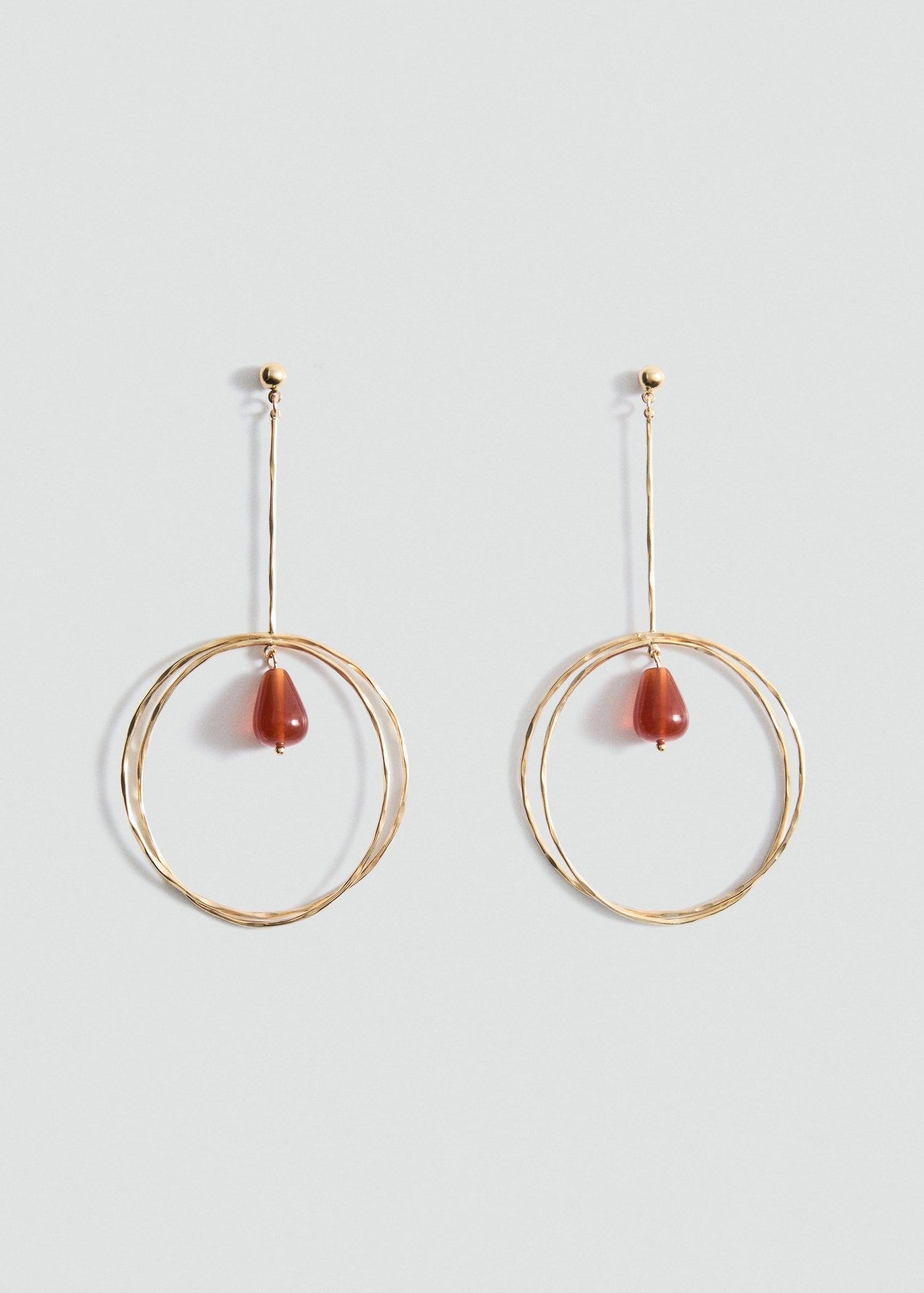 MANGO - Hanging hoop earrings with ball detail gold - One size - Woman