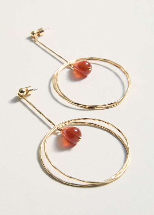 MANGO - Hanging hoop earrings with ball detail gold - One size - Woman