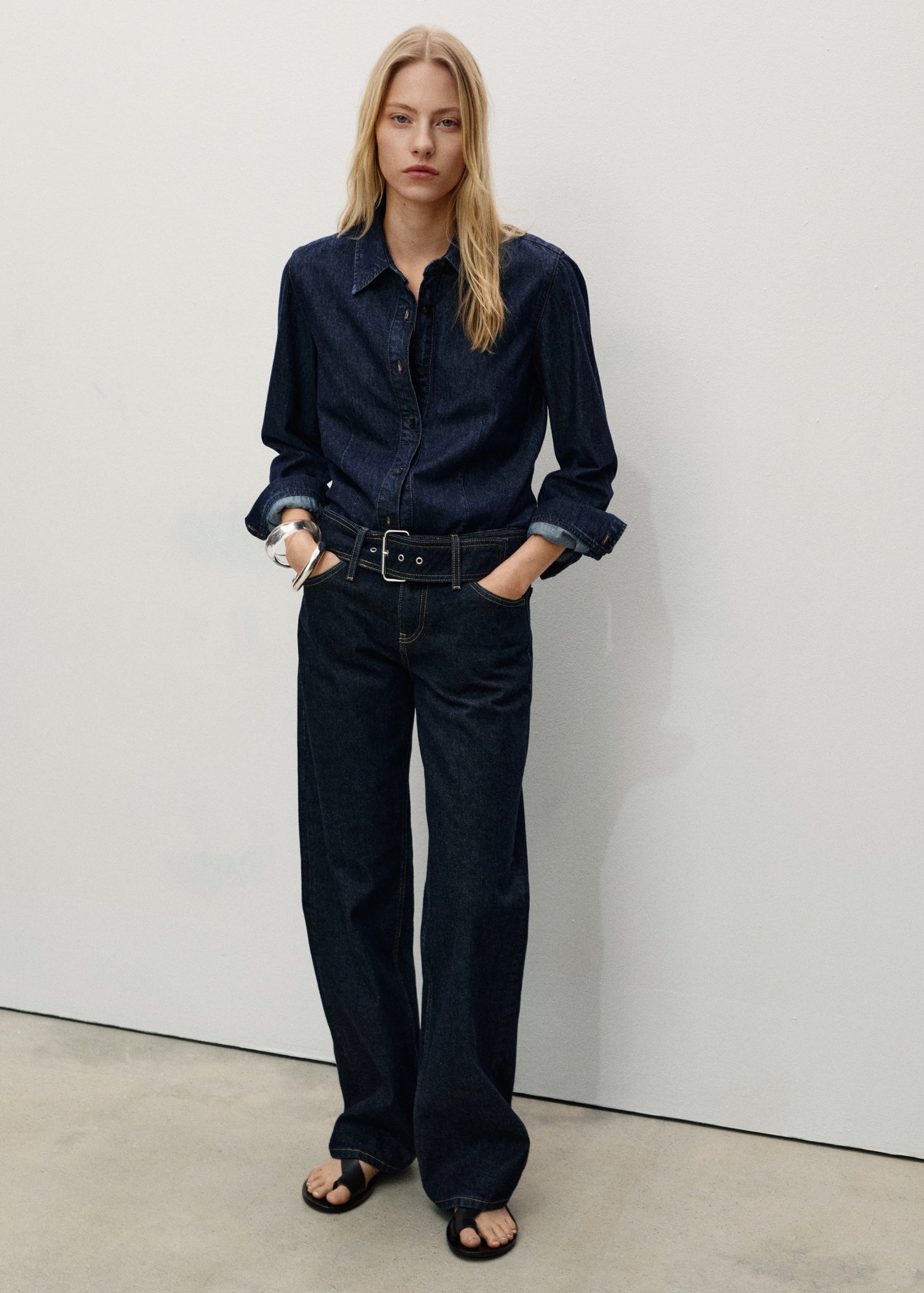 MANGO - Low-rise straight jeans with belt open blue - 8 - Woman