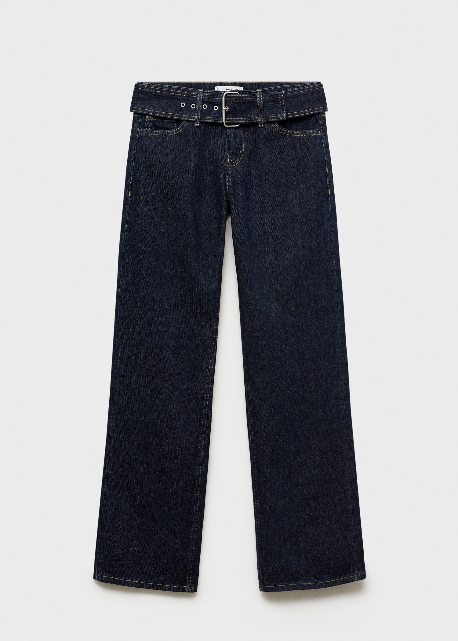 MANGO - Low-rise straight jeans with belt open blue - 8 - Woman