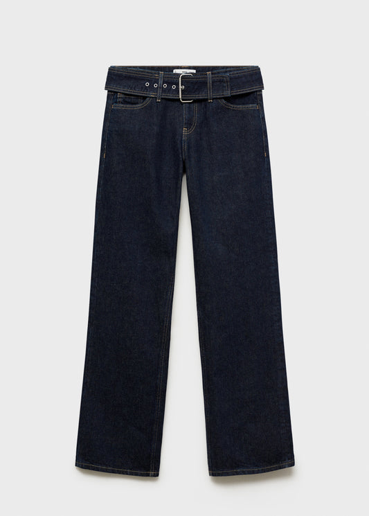 MANGO - Low-rise straight jeans with belt open blue - 8 - Woman