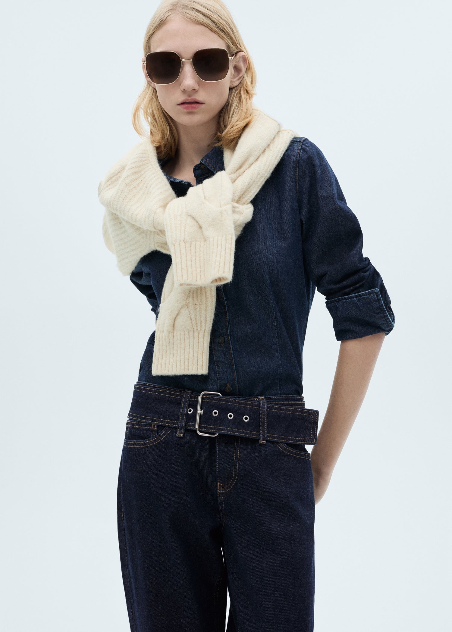 MANGO - Low-rise straight jeans with belt open blue - 8 - Woman