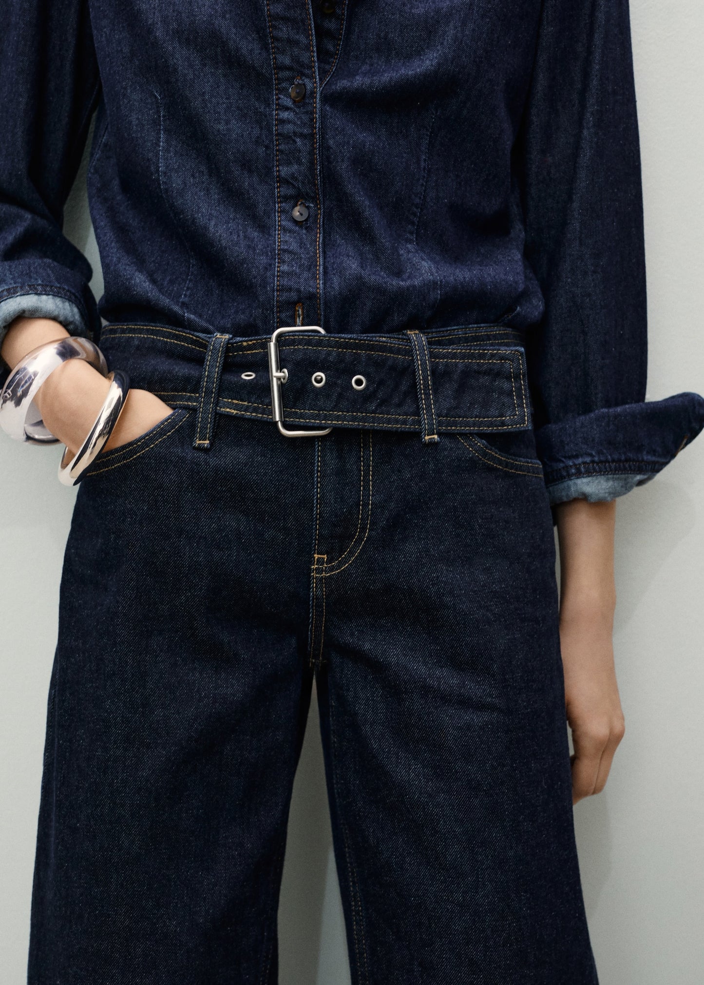 MANGO - Low-rise straight jeans with belt open blue - 8 - Woman