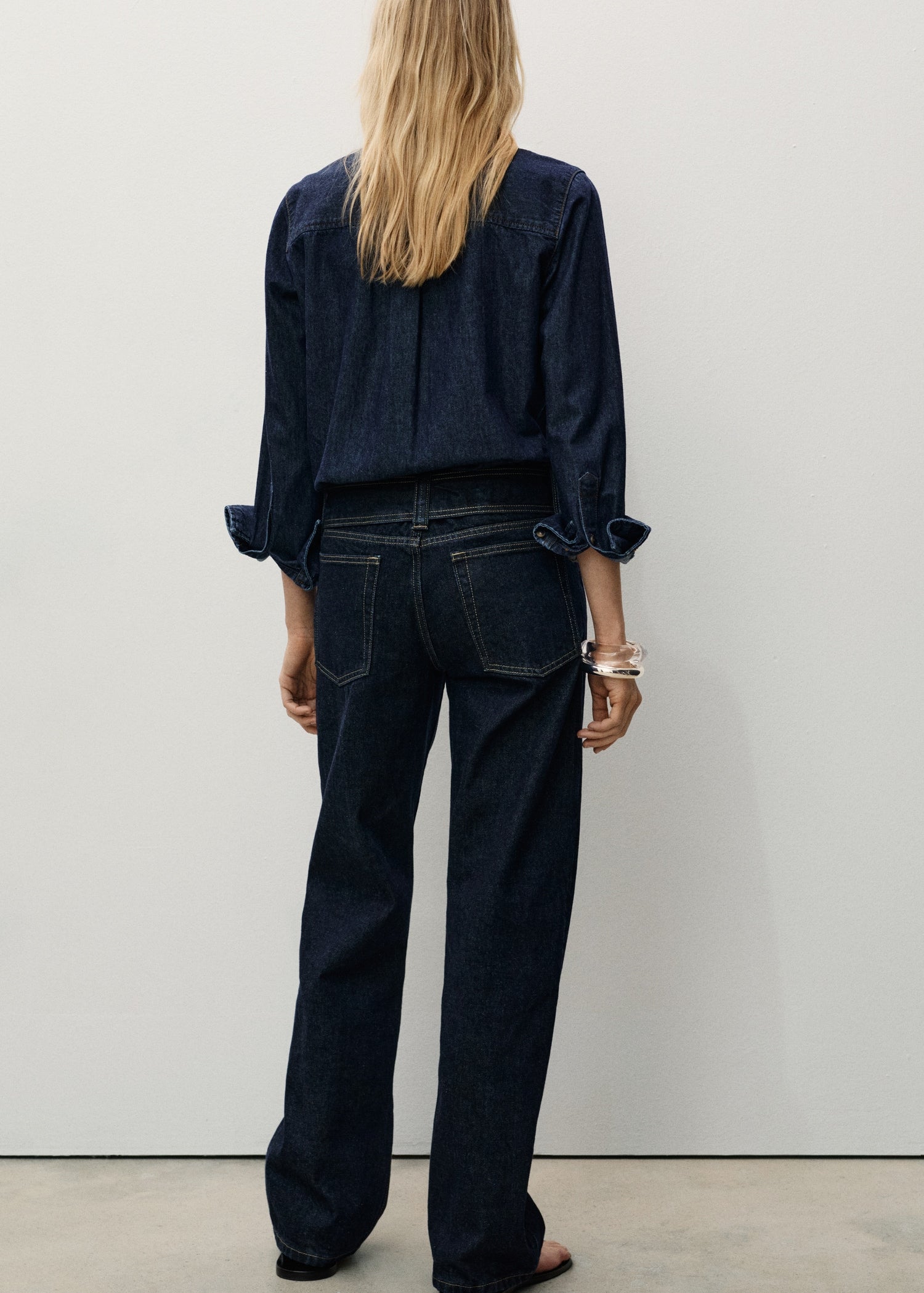 MANGO - Low-rise straight jeans with belt open blue - 8 - Woman