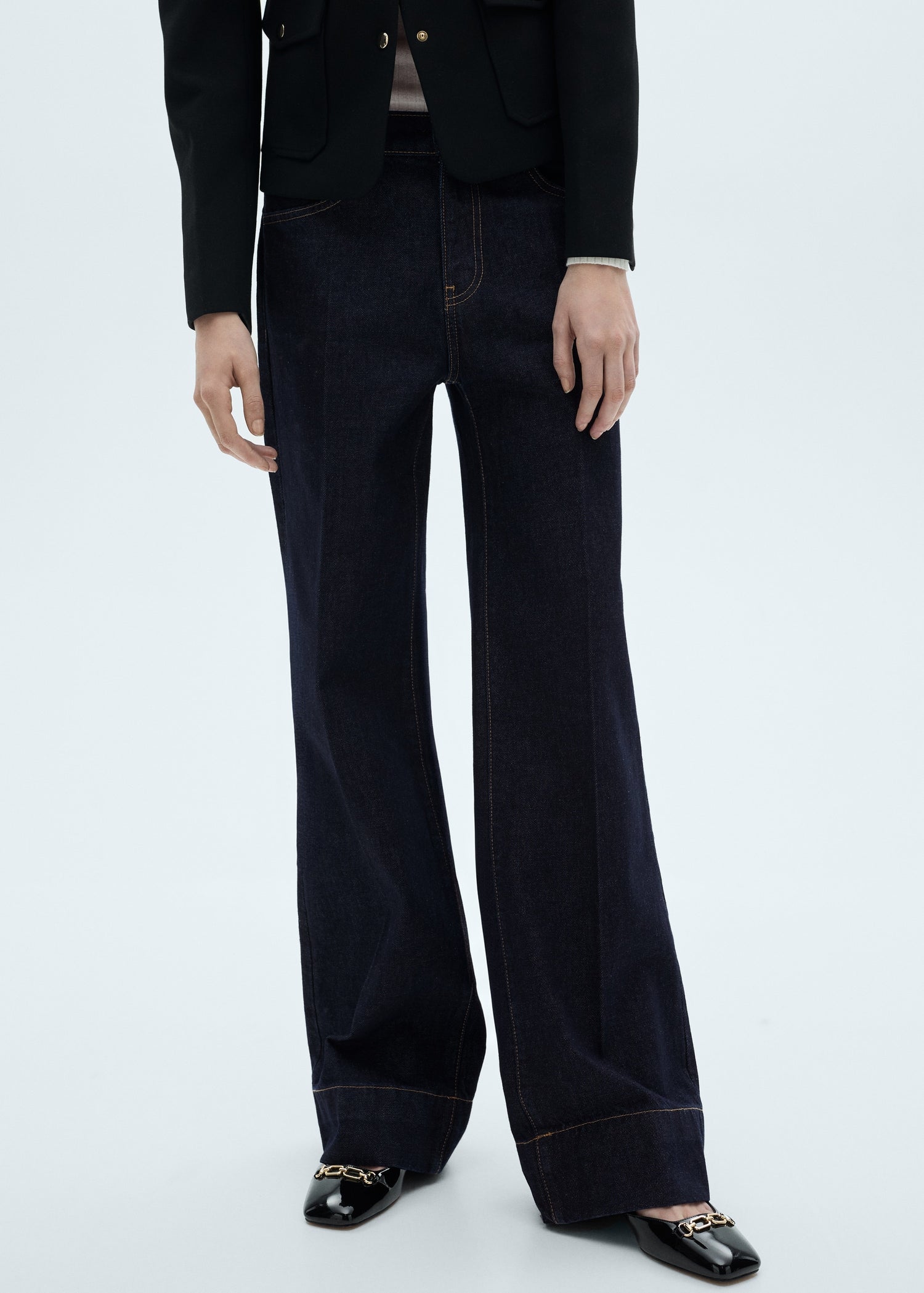 MANGO - Wideleg mid-rise jeans open blue - 12 - Woman