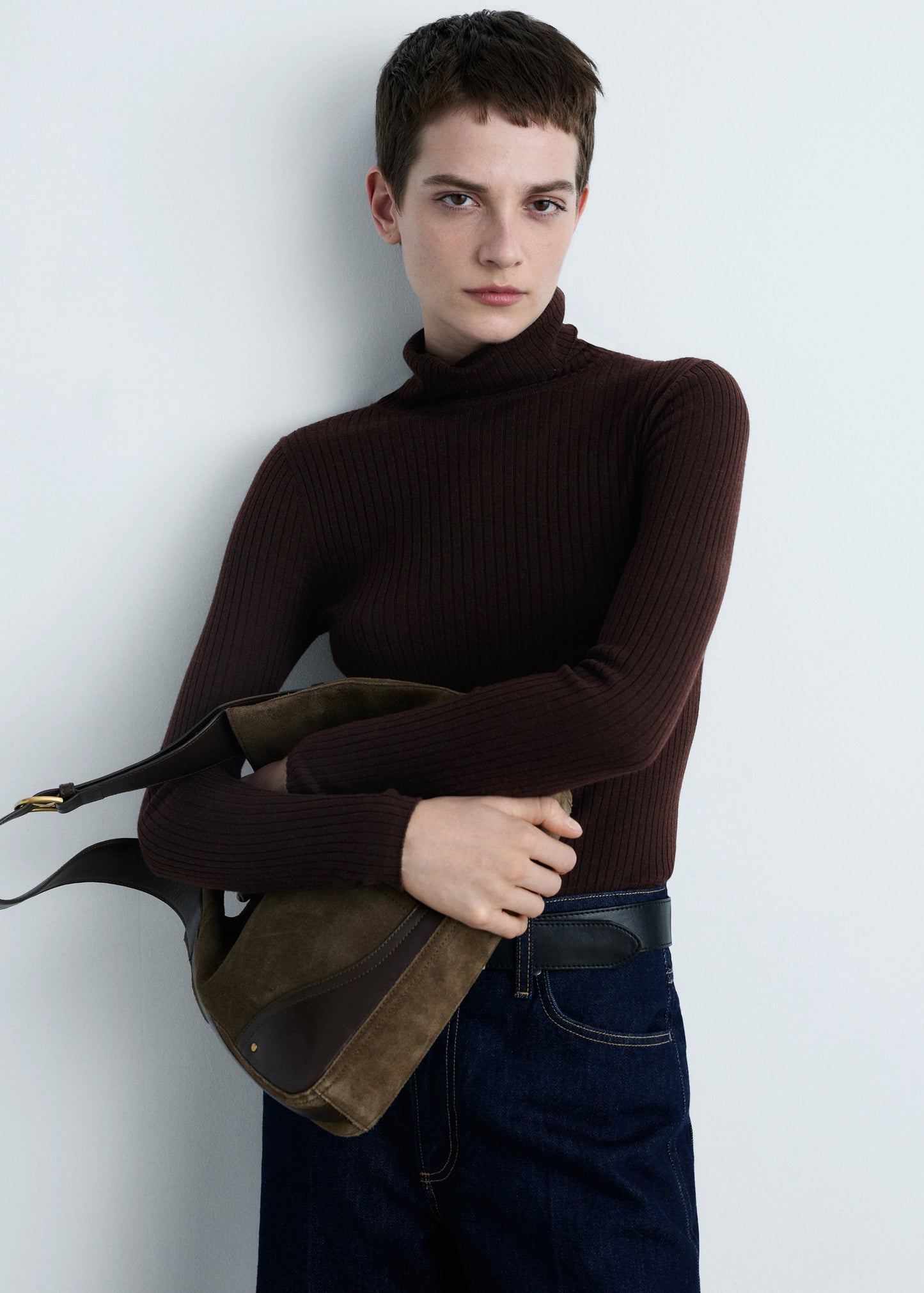 MANGO - Wool blend turtleneck sweater chocolate - XS - Woman