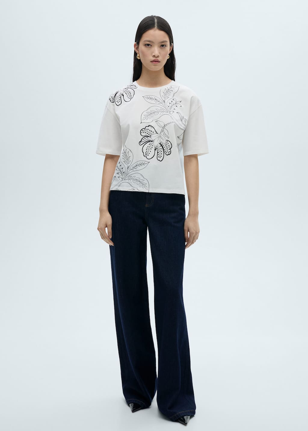 MANGO - Floral-print cotton t-shirt off white - M - Woman