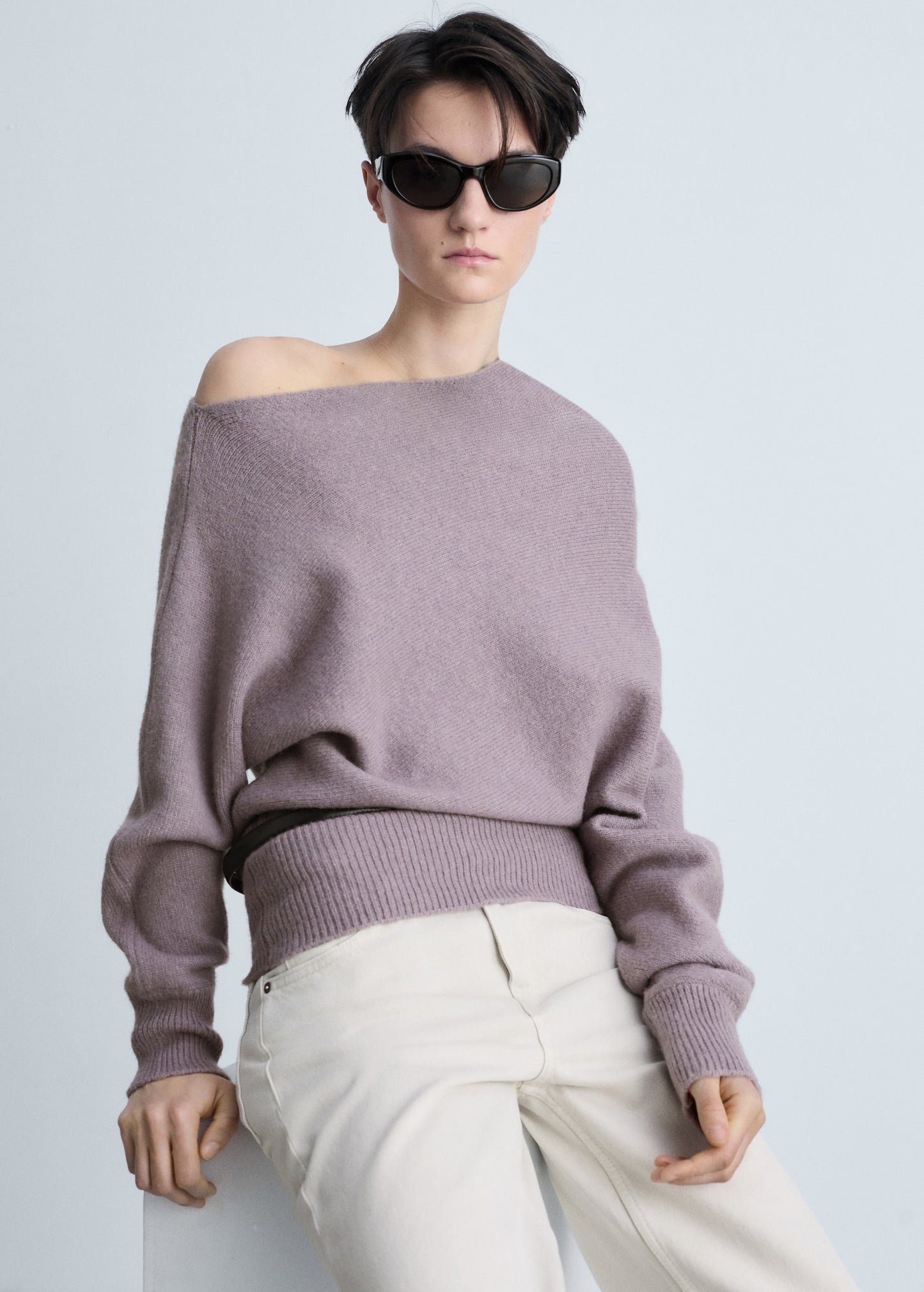 MANGO - Asymmetrical wool-blend sweater light/pastel purple - S - Woman