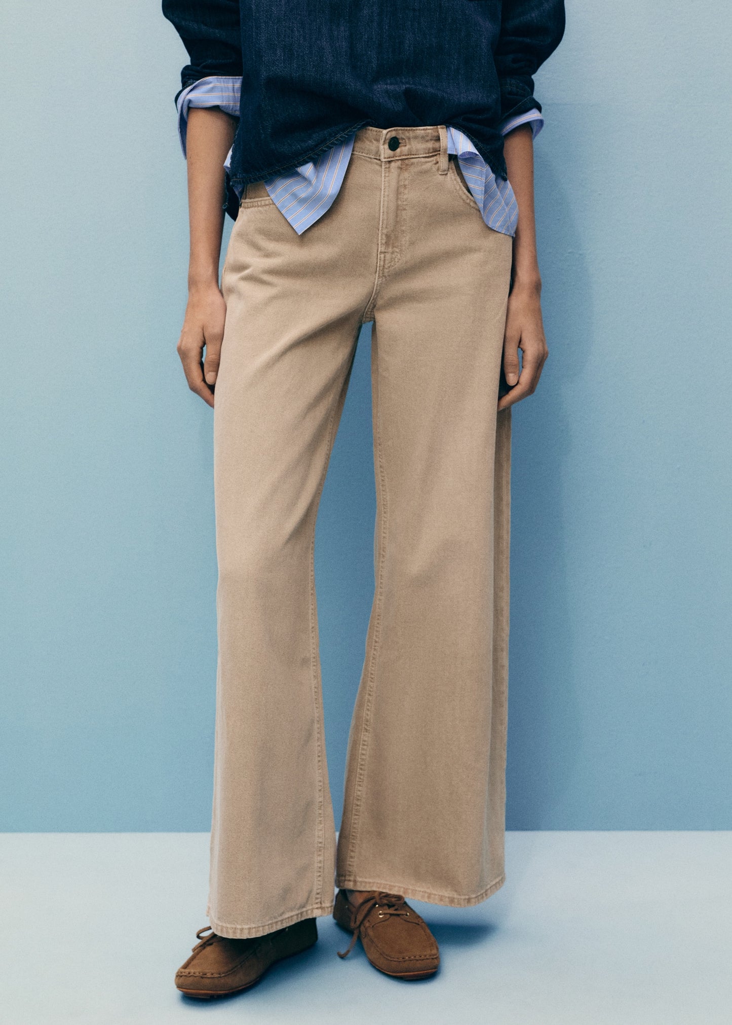 MANGO - Low waist wideleg jeans sand - 10 - Woman
