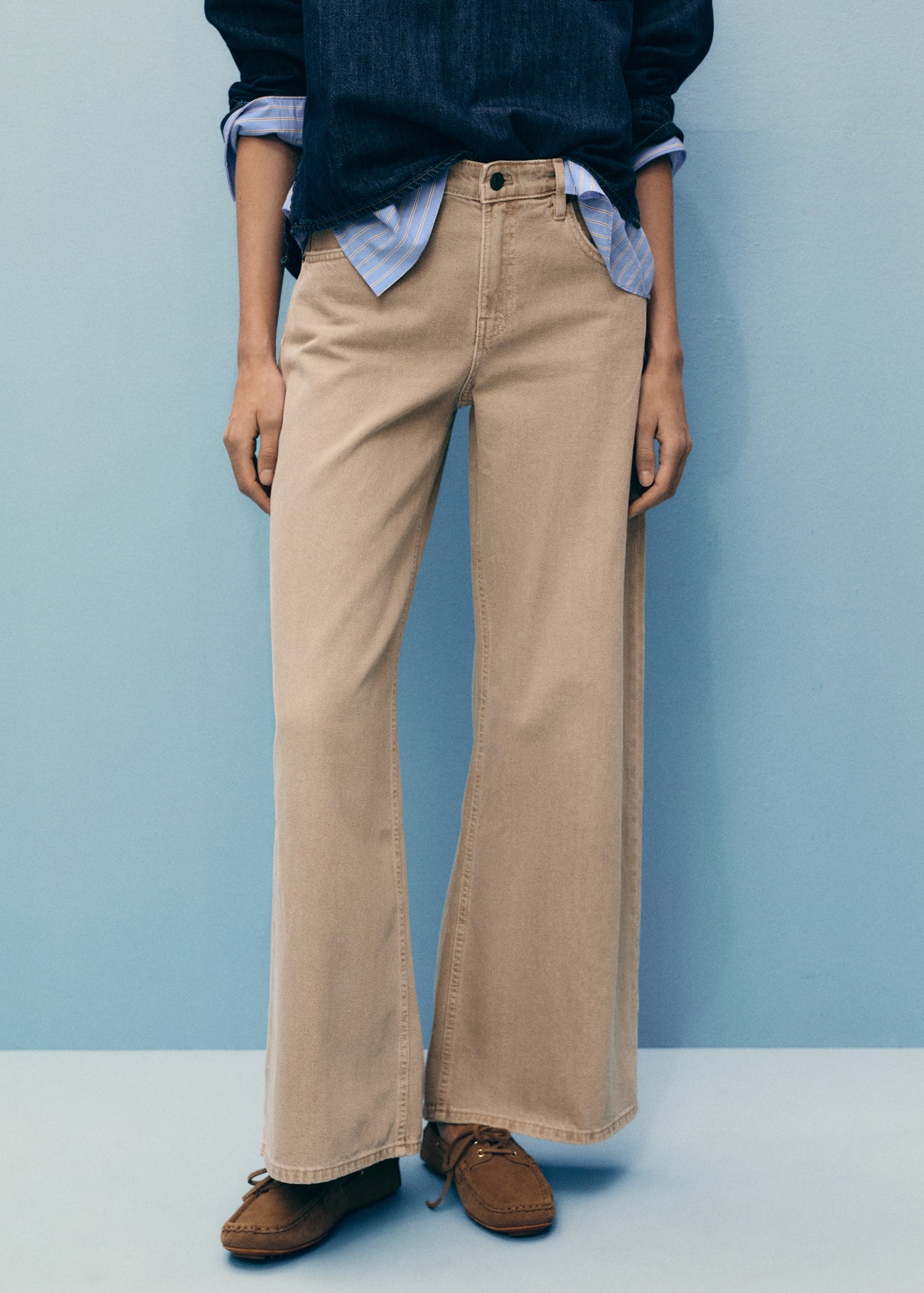 MANGO - Low waist wideleg jeans sand - 10 - Woman