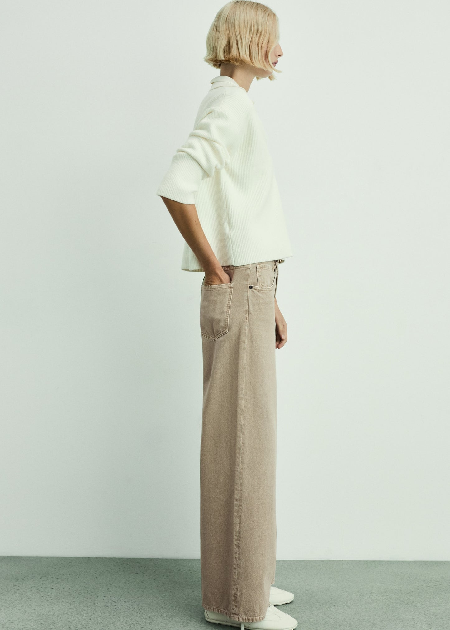 MANGO - Low waist wideleg jeans sand - 10 - Woman