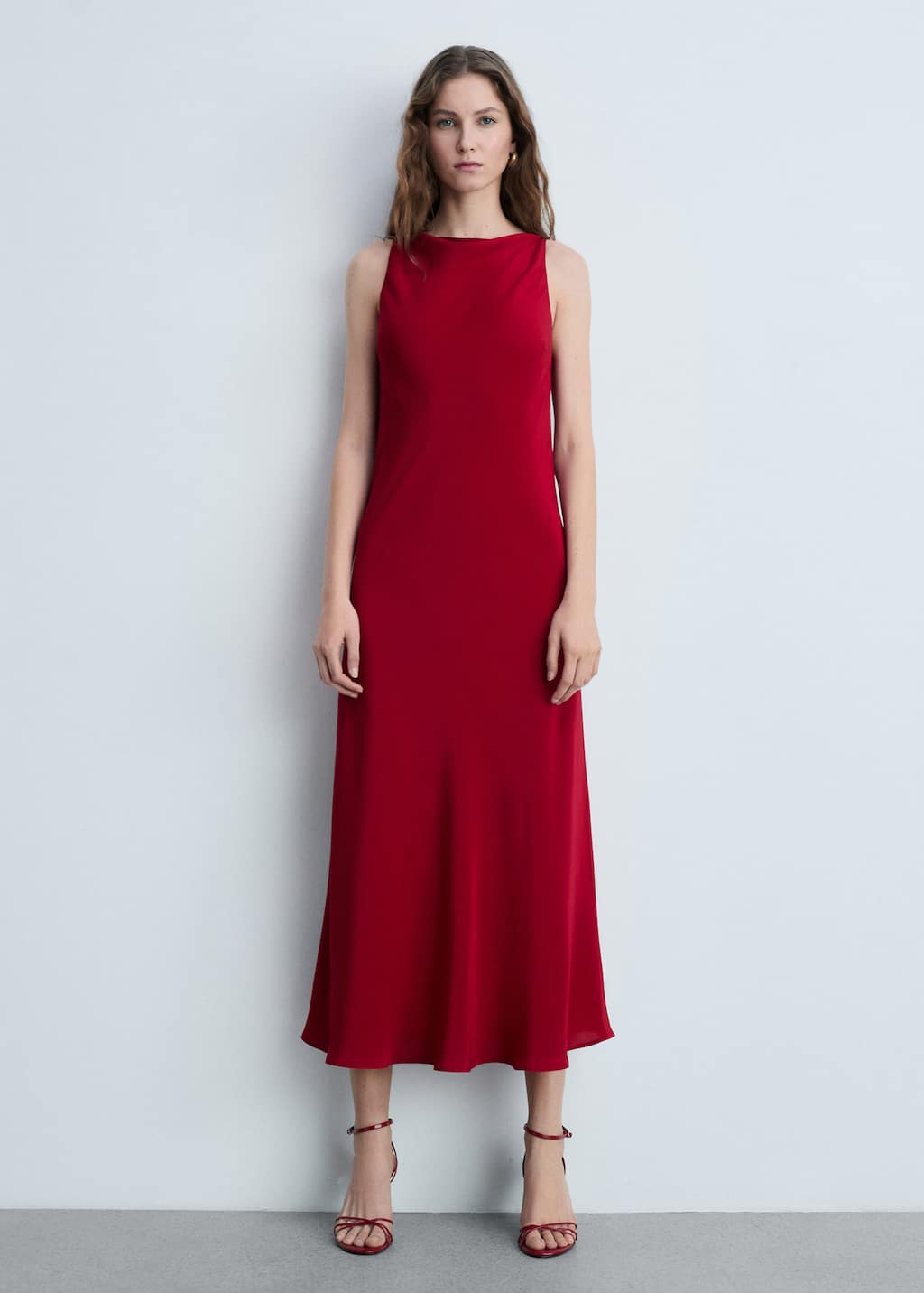 MANGO - Satin midi dress wine - 10 - Woman