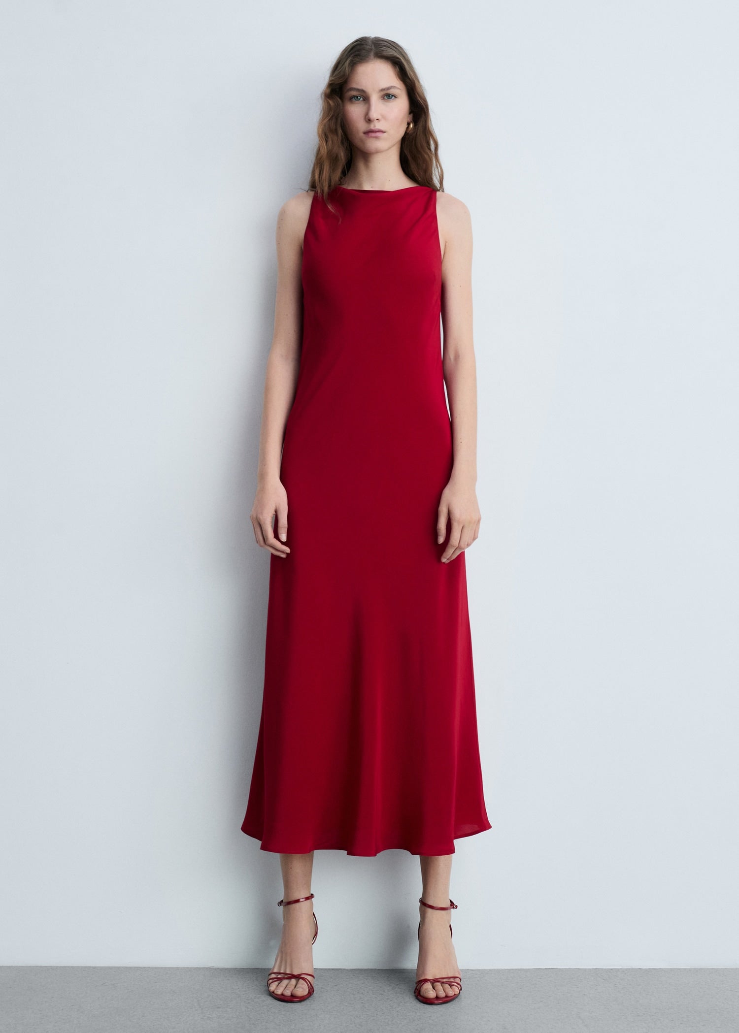 MANGO - Satin midi dress wine - 10 - Woman