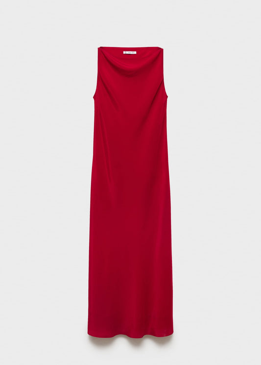 MANGO - Satin midi dress wine - 10 - Woman