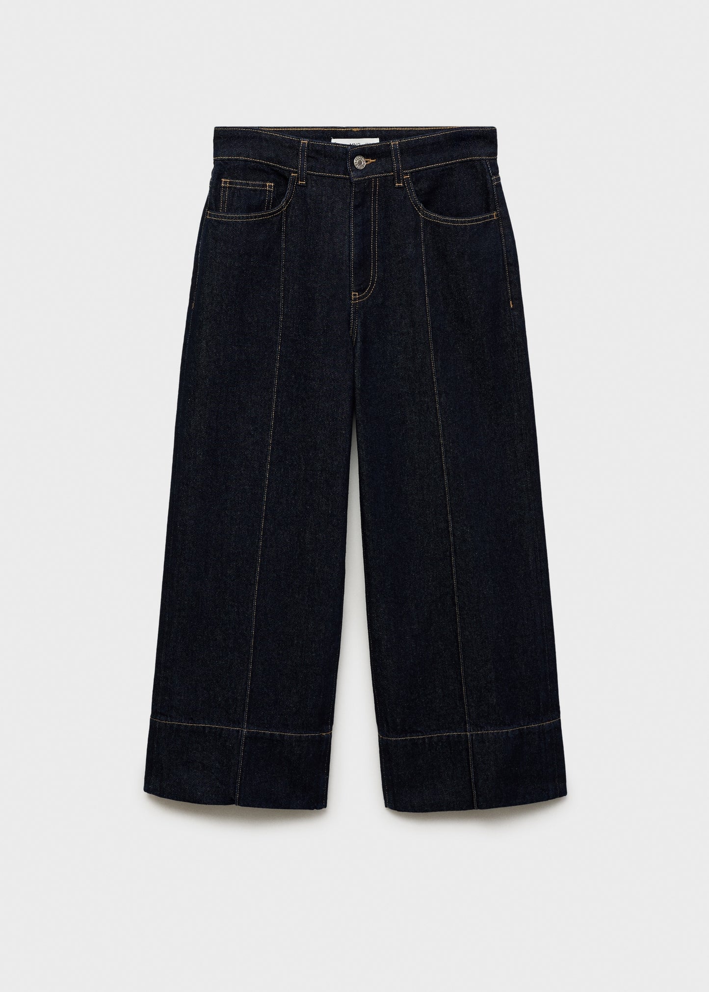 MANGO - Wideleg cropped jeans with seam detail open blue - 14 - Woman