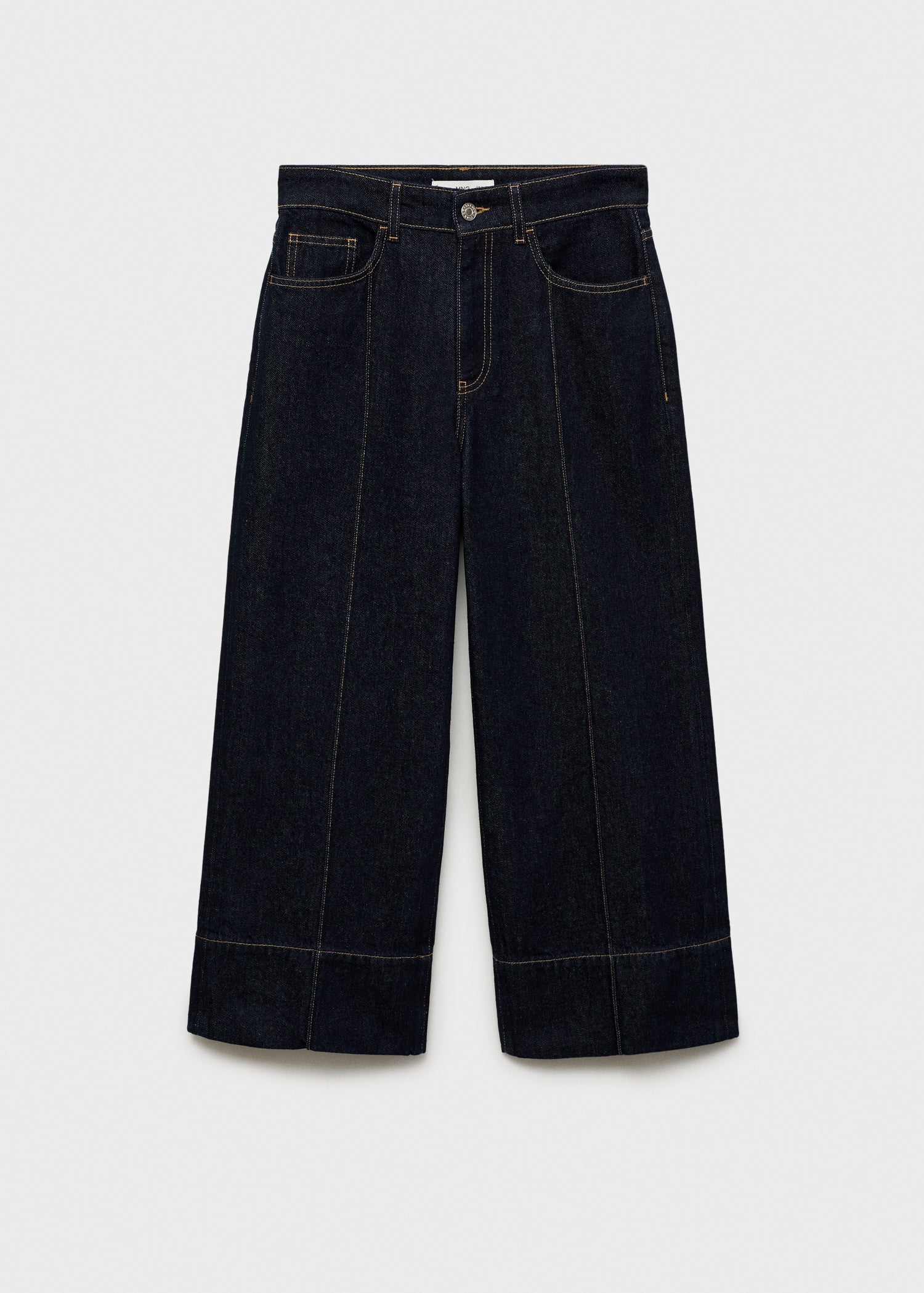 MANGO - Wideleg cropped jeans with seam detail open blue - 14 - Woman