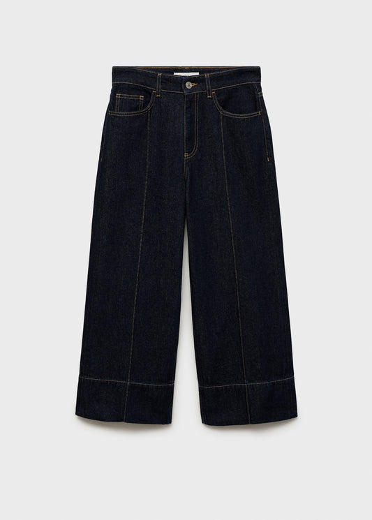 MANGO - Wideleg cropped jeans with seam detail open blue - 14 - Woman
