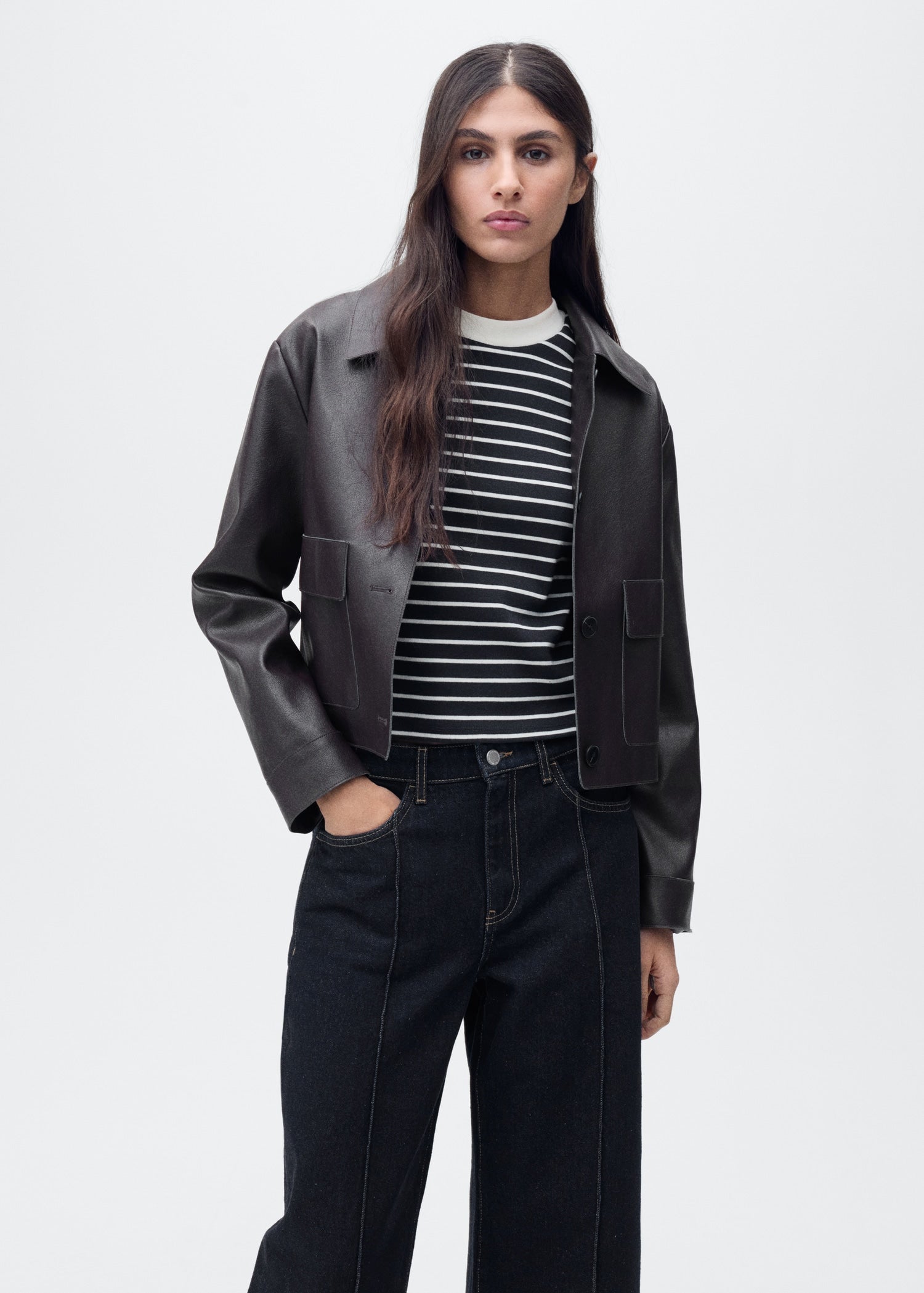MANGO - Wideleg cropped jeans with seam detail open blue - 14 - Woman
