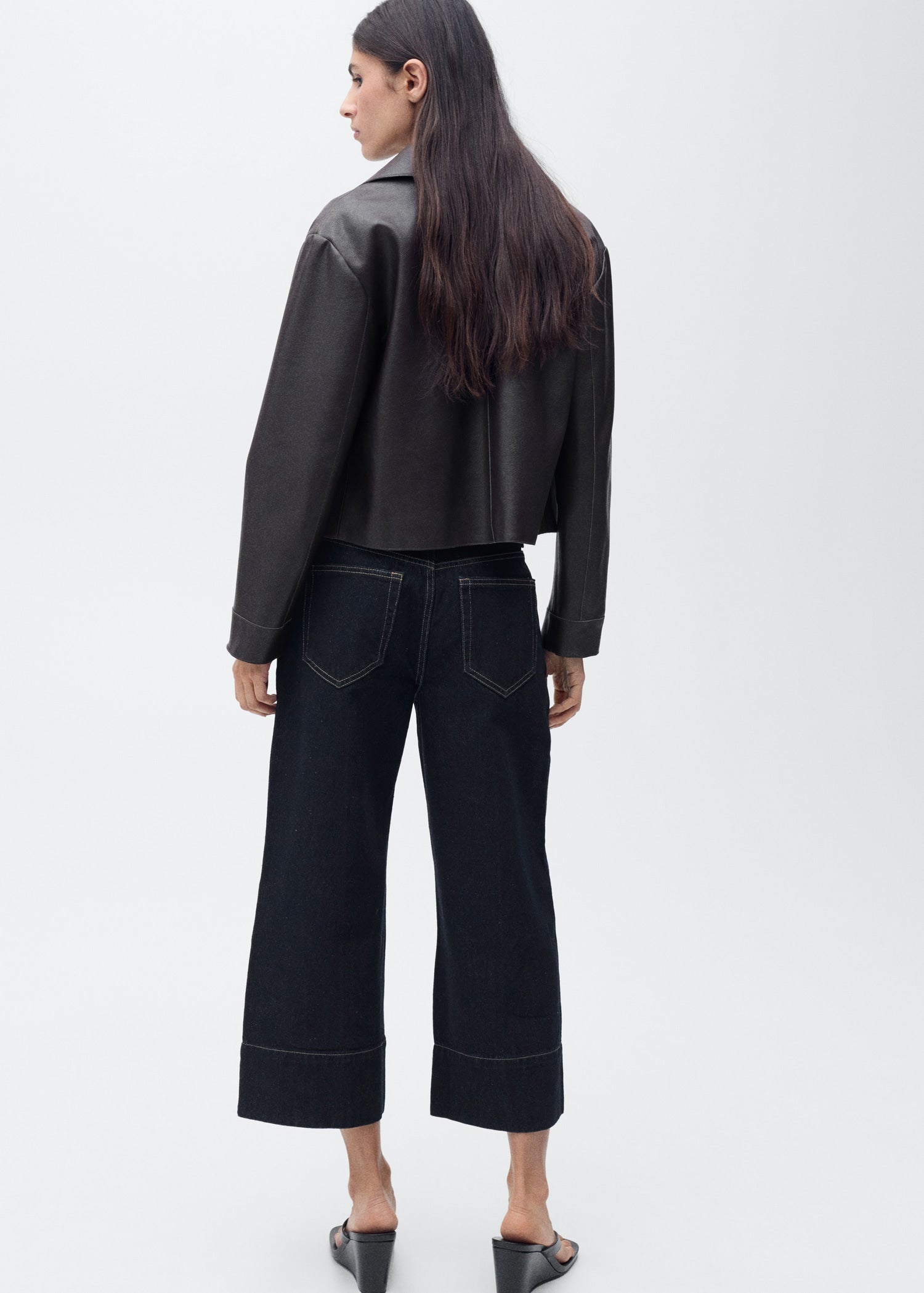 MANGO - Wideleg cropped jeans with seam detail open blue - 14 - Woman