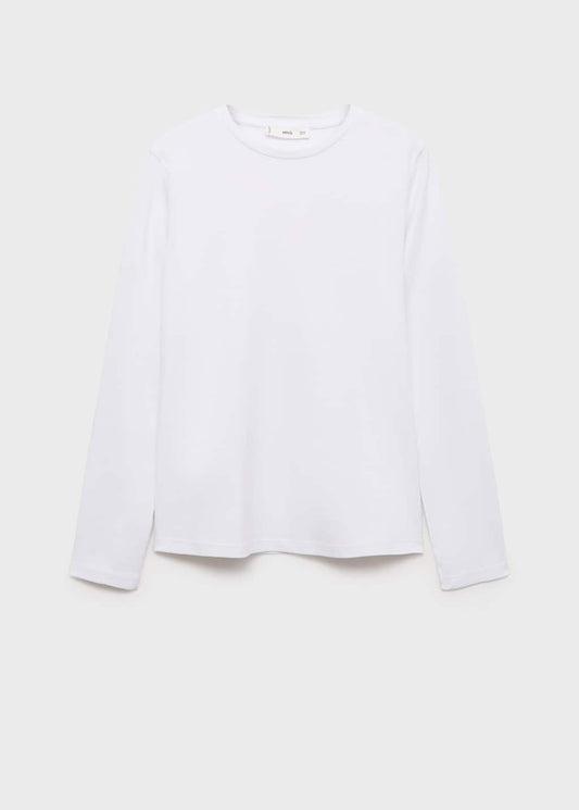 MANGO - Long sleeve cotton t-shirt white - S - Woman