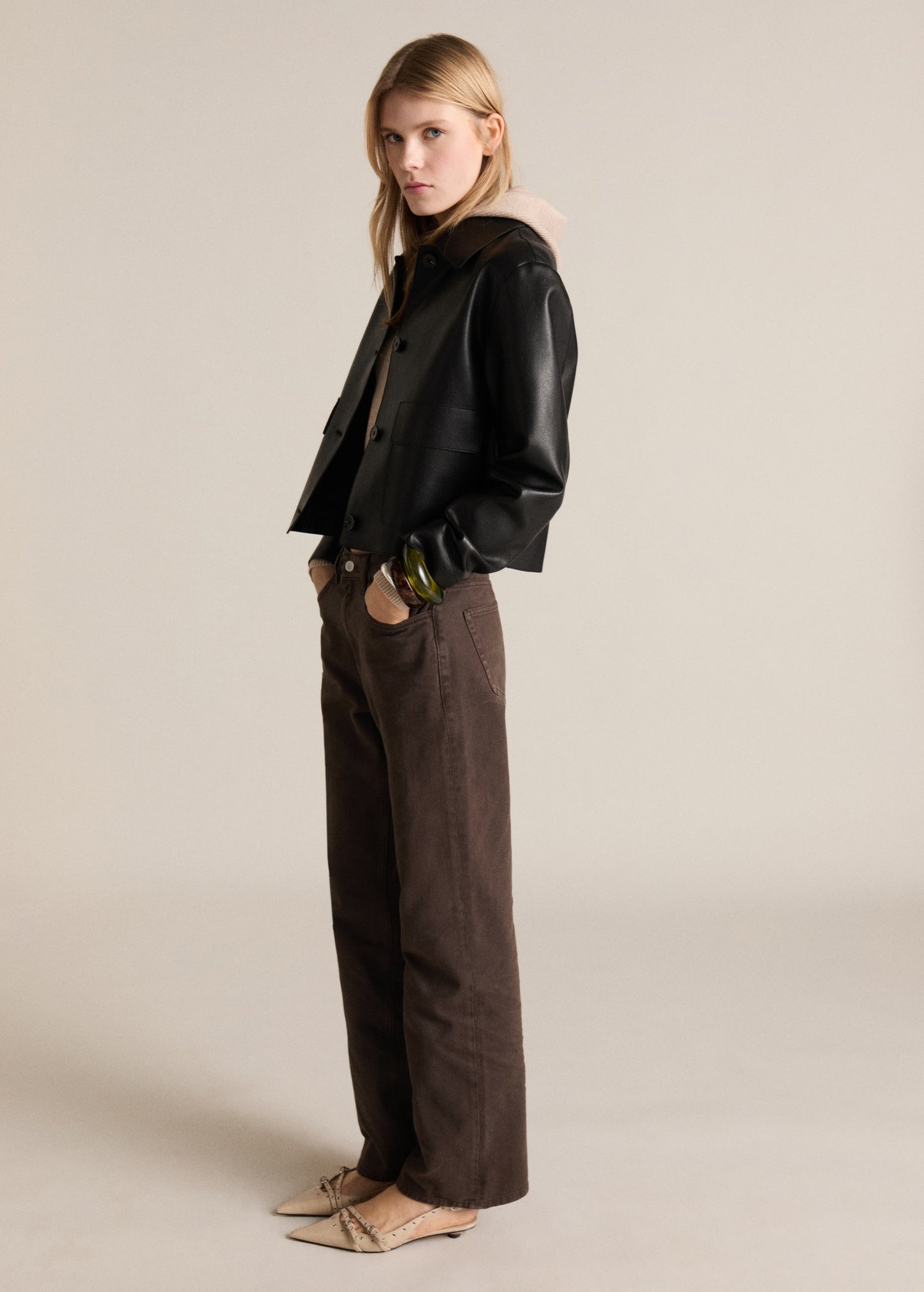 MANGO - High waist straight jeans chocolate - 10 - Woman