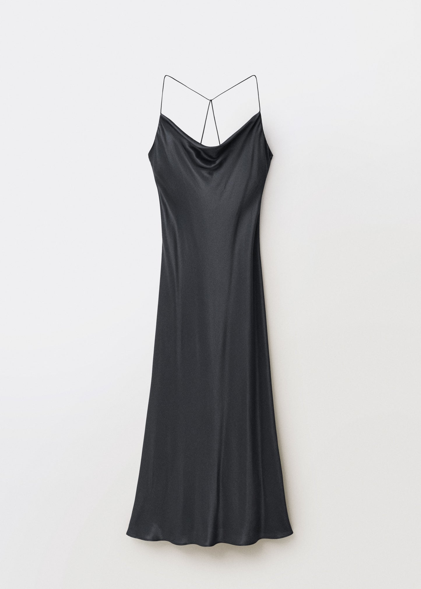 MANGO - Silk dress with draped neckline charcoal - 8 - Woman