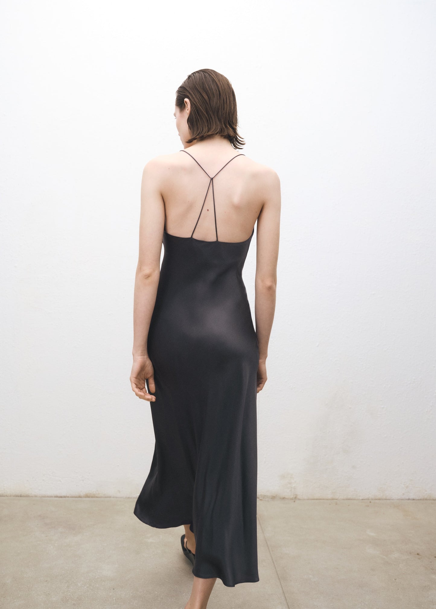 MANGO - Silk dress with draped neckline charcoal - 8 - Woman