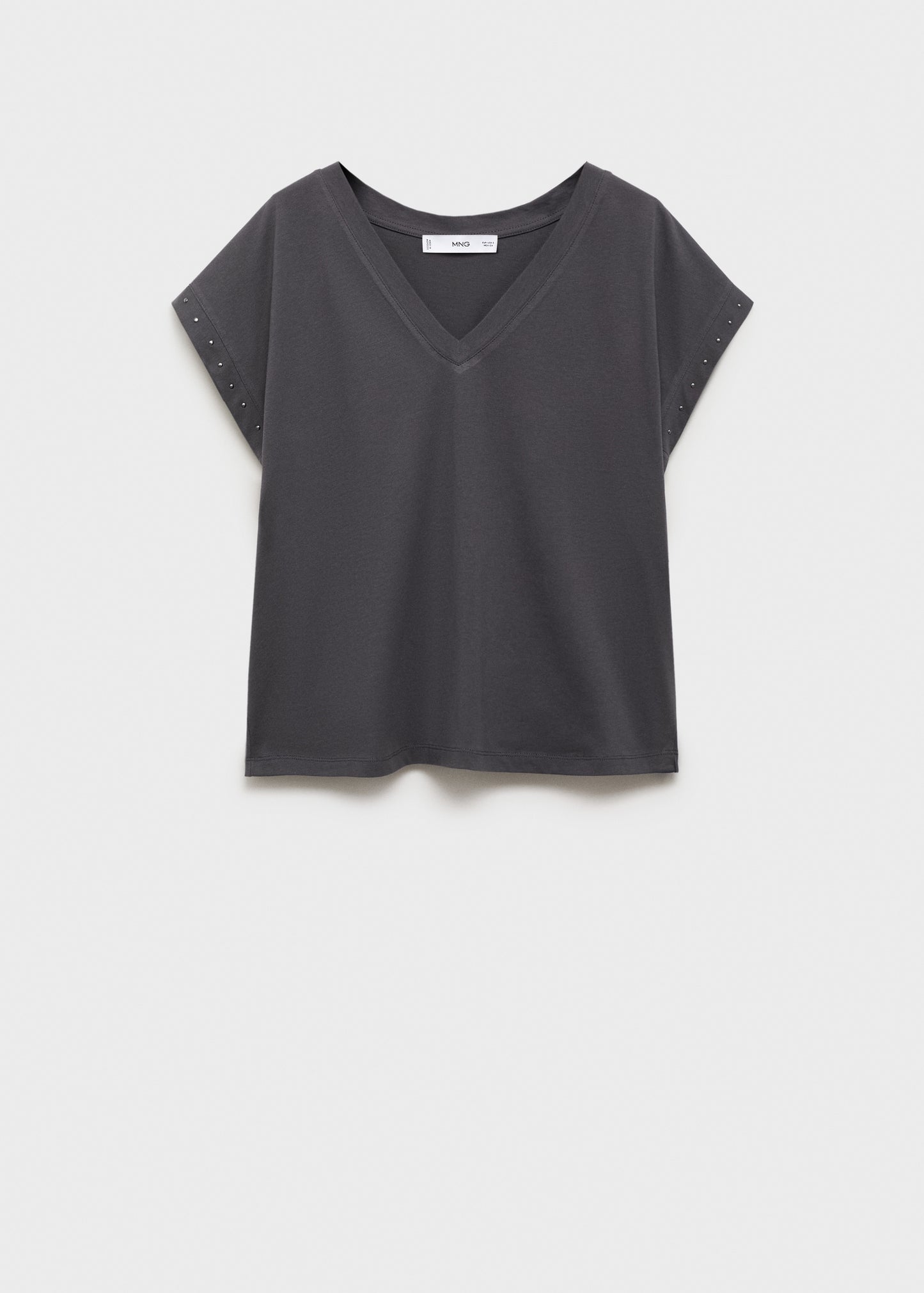 MANGO - Studded V-neck t-shirt charcoal - M - Woman