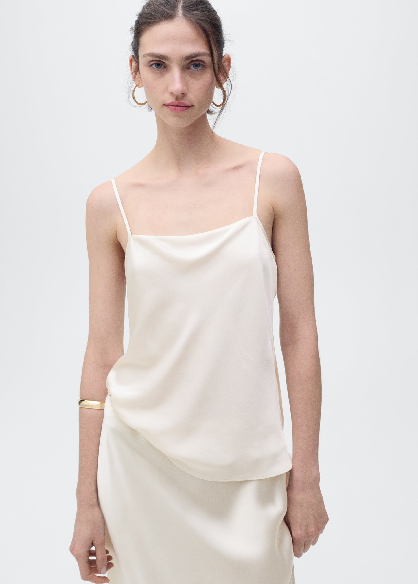 MANGO - Satin top with draped neckline ecru - S - Woman