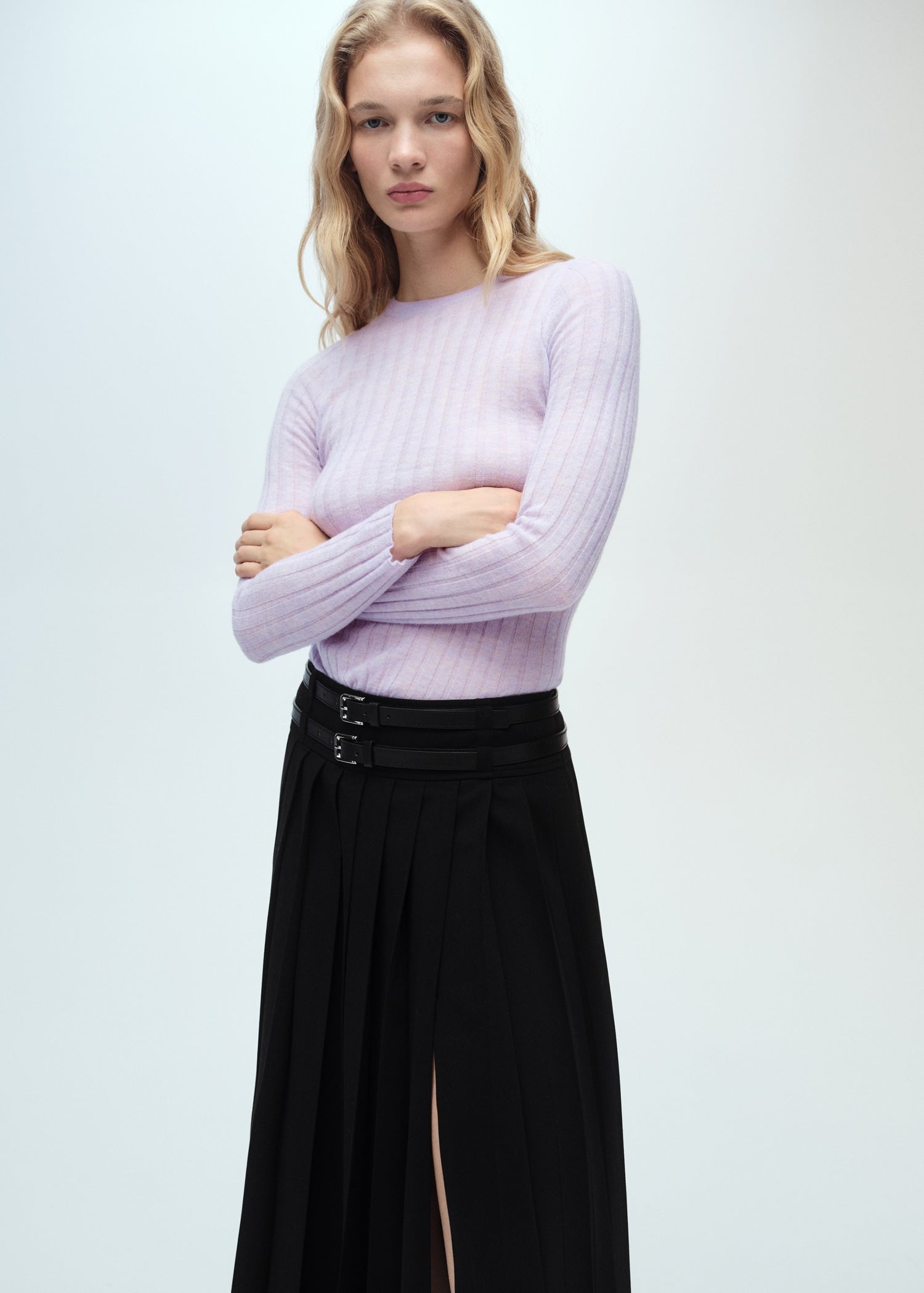 MANGO - Ribbed round-neck sweater light/pastel purple - L - Woman