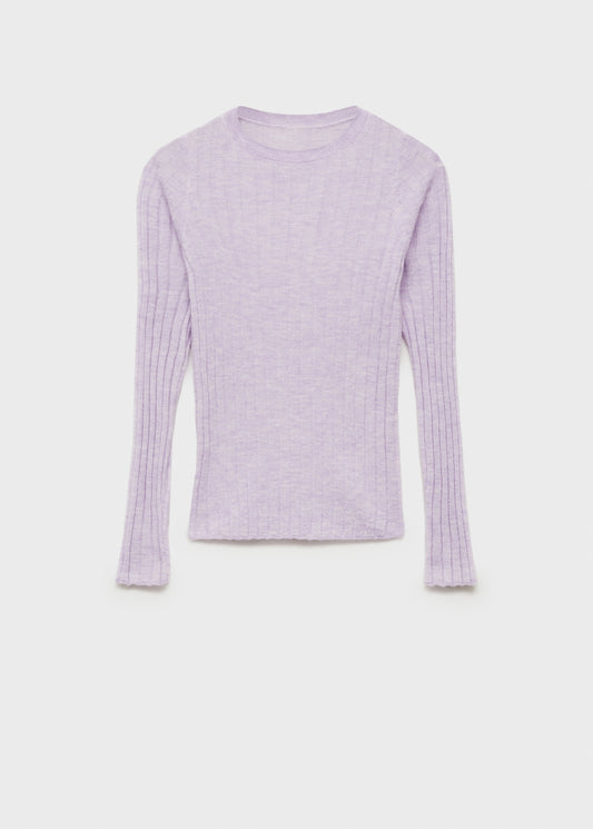 MANGO - Ribbed round-neck sweater light/pastel purple - L - Woman