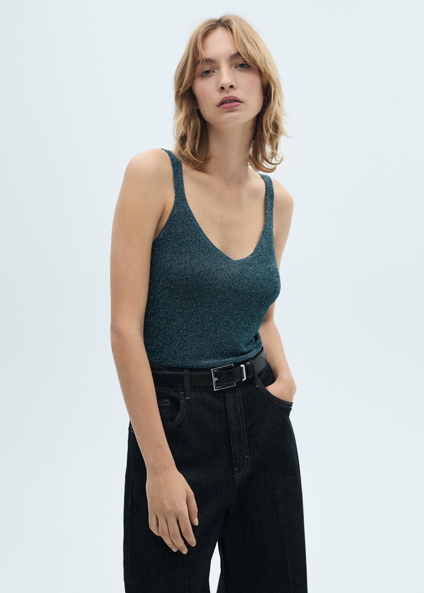 MANGO - Lurex knitted top green - XL - Woman