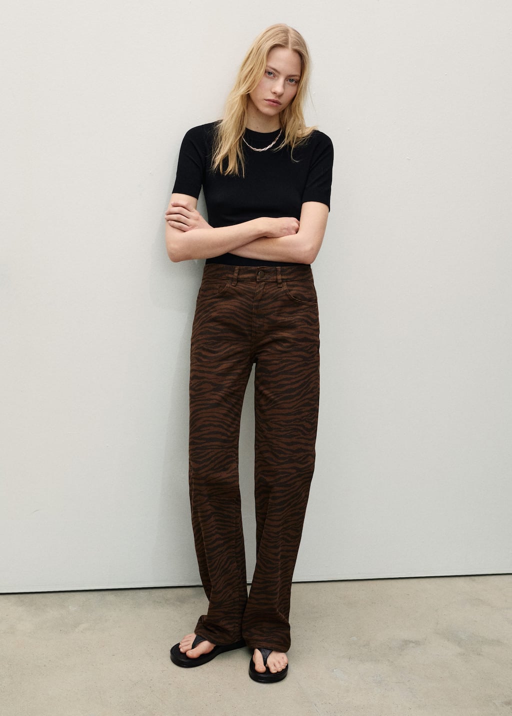 MANGO - Zebra-print straight-fit jeans chocolate - 14 - Woman