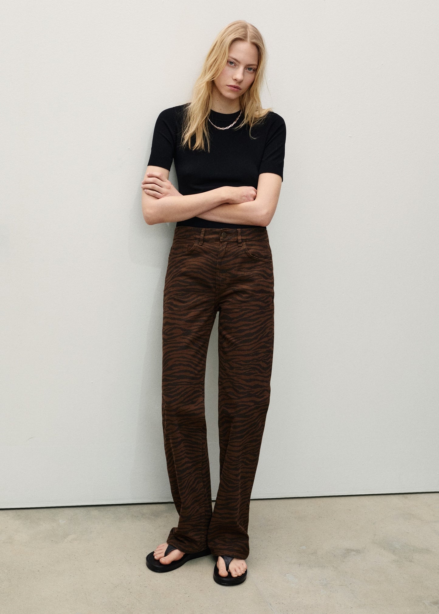MANGO - Zebra-print straight-fit jeans chocolate - 14 - Woman