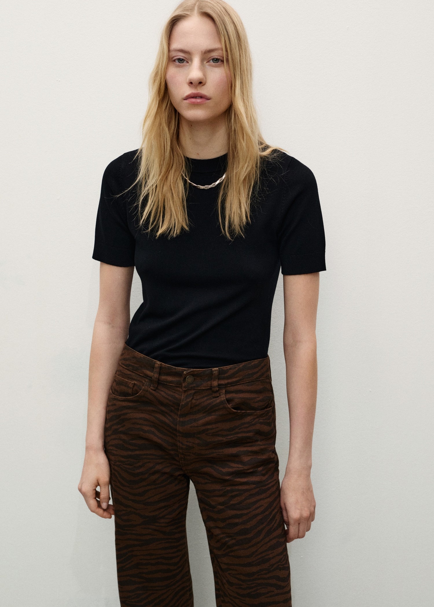 MANGO - Zebra-print straight-fit jeans chocolate - 14 - Woman
